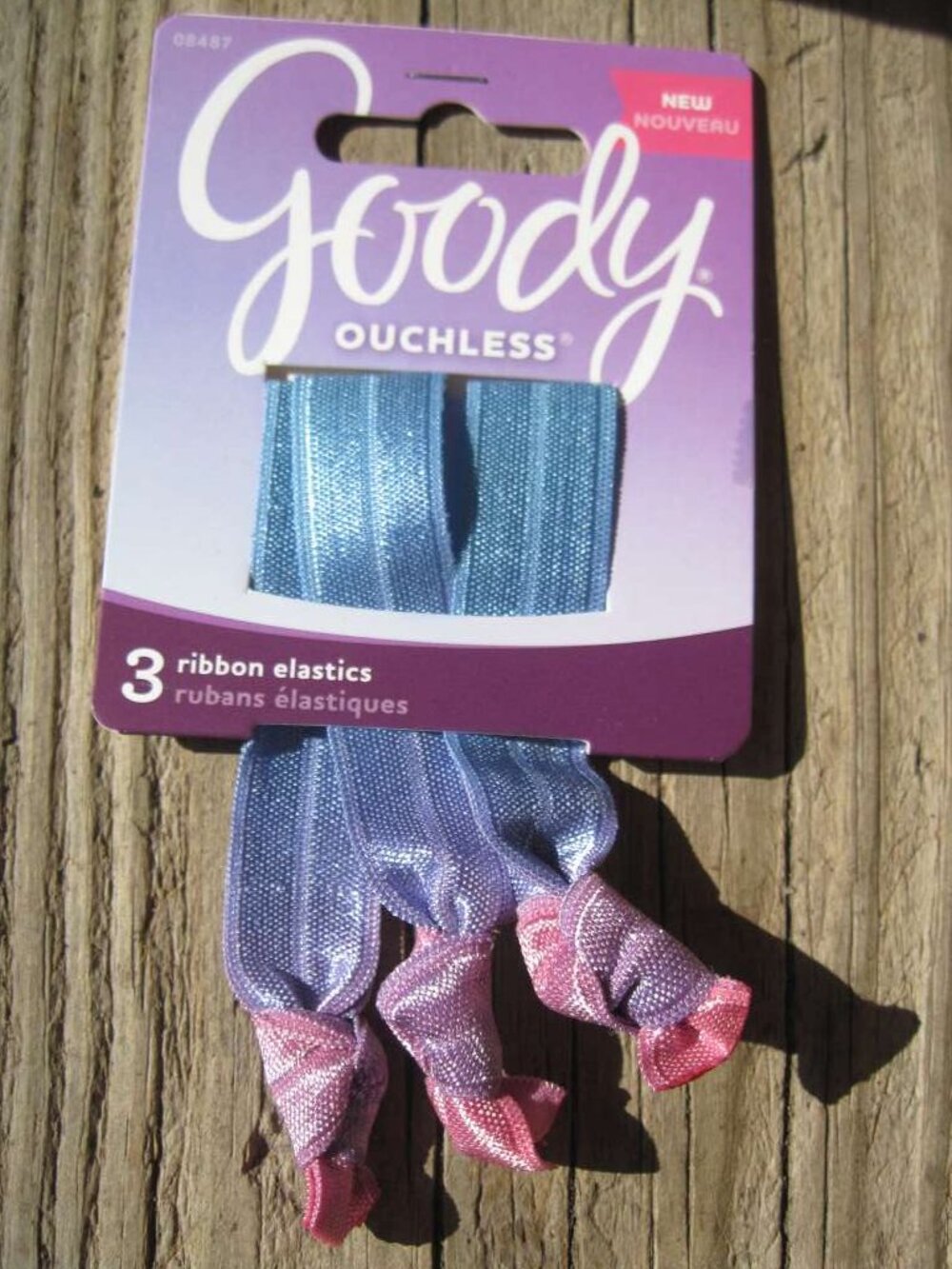 3 Goody Ribbon Elastics Ponytailer Hair Bands No Metal Shiny Tie Dye Pink Blue